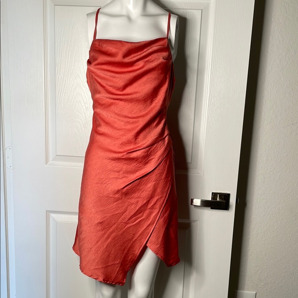 Fiestar satin ruched spaghetti strap mini Dress